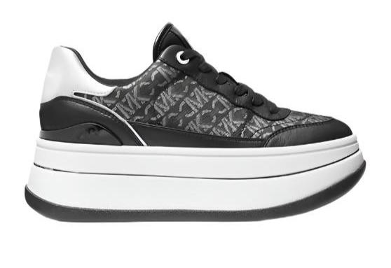 Women's Michael Kors Hayes Metallic Empire Monogram and Leather Trainer: Blk/SIL