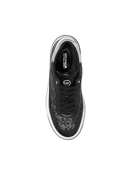 Women's Michael Kors Hayes Metallic Empire Monogram and Leather Trainer: Blk/SIL
