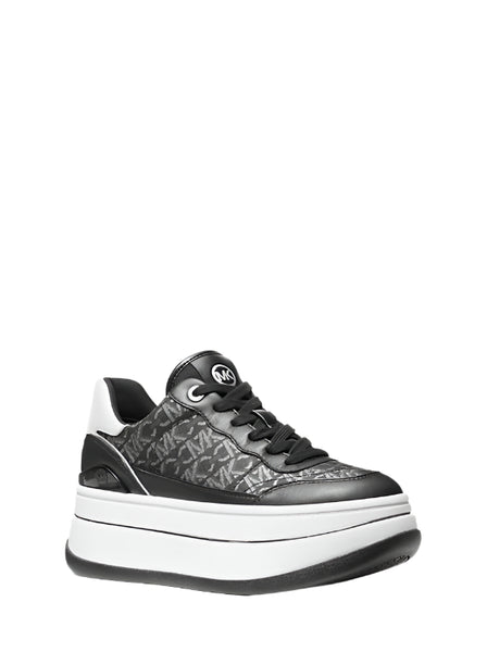 Women's Michael Kors Hayes Metallic Empire Monogram and Leather Trainer: Blk/SIL