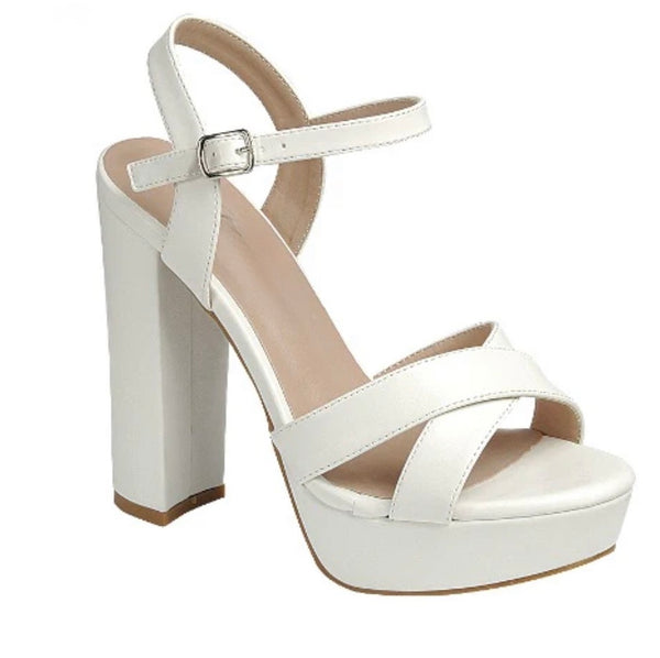 Women's PROM-02 Block Heel Sandals :WHT - SHOEPOINT.CA