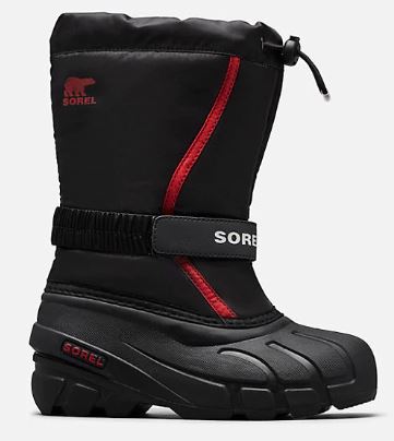 Sorel Youth Flurry Winter Boots Blk Red - SHOEPOINT.CA