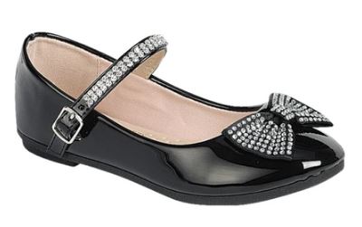 Girls Gloria Bow Party Shoes : Blk