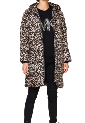 Michael Kors Leopard Reversible Quilted Puffer Hooded Jacket MK Logo XL NWT   eBay
